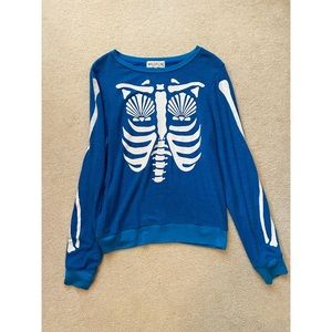 Wildfox Blue Crewneck Sweatshirt with White Skeleton Graphic
